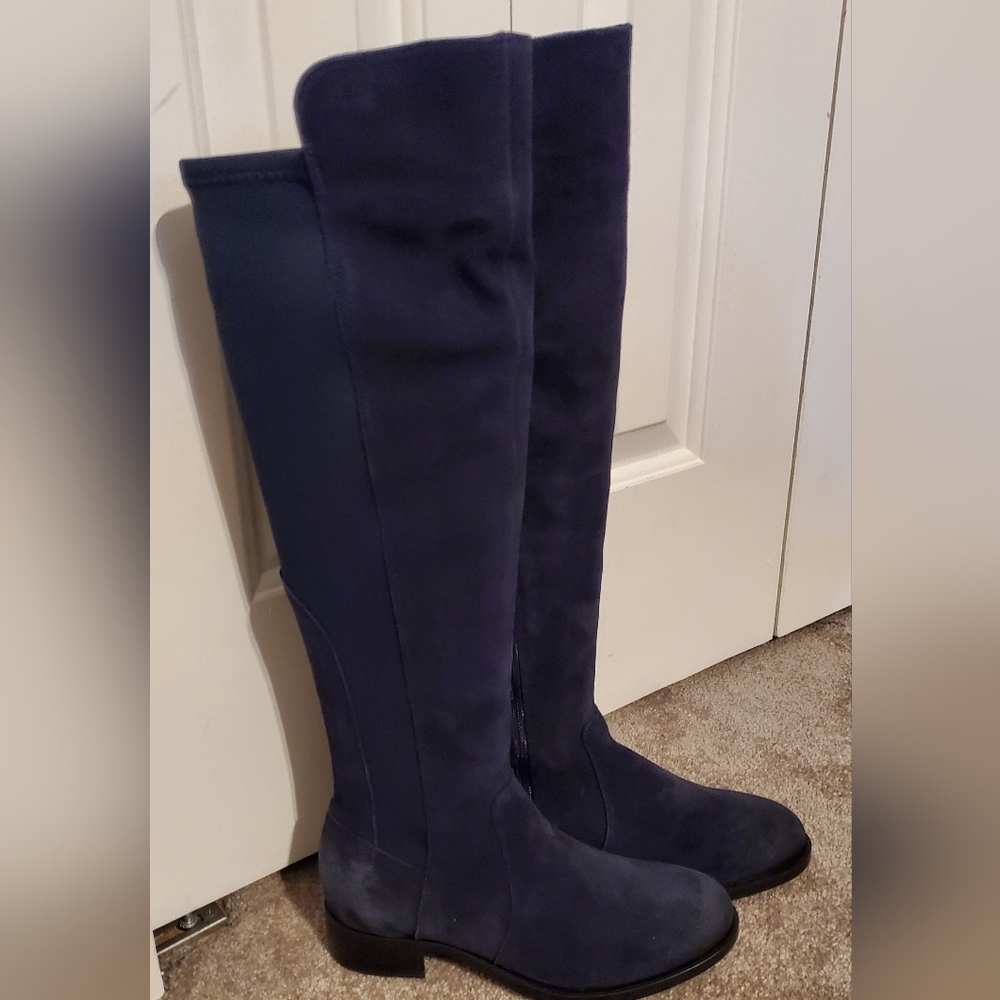 BOS. & CO. 6.5, Over The Knee Suede Boots, Navy Blue, Waterproof.